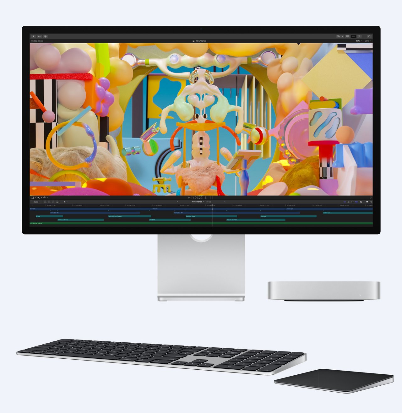 Setup für Pros: Mac mini M2 Pro, Studio Display mit Nanotextus-Glas, dazu Magic bei den Eingabegeräten: Magic Keaboard und Magic Trackpad. Zum Bundle-Preis beim Apple-Ansprechpartner in Balingen. Mac mini, Studio Display, Magic Keaboard und Magic Trackpad